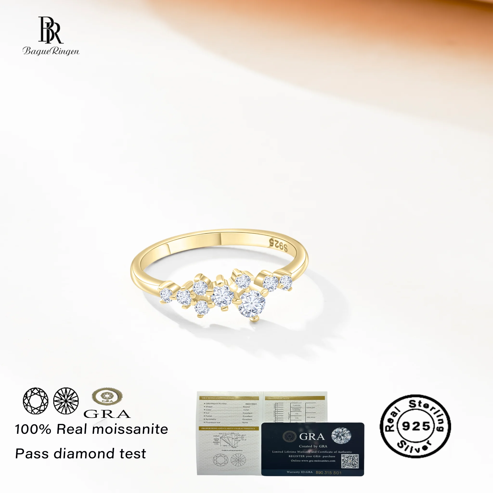 

Ювелирные изделия FIne, позолоченное кольцо из стерлингового серебра 925 пробы VVS с цветком муассанита для женщин - обручальное кольцо с обещанием