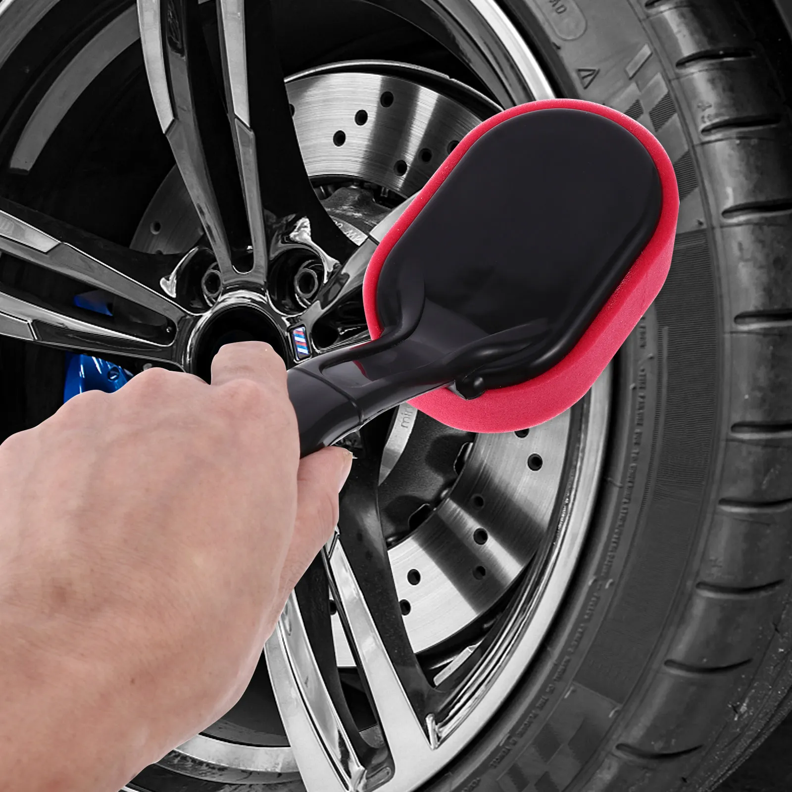 2Pcs Car Tire Waxing Brush with Replaceable Microfiber Sponge Head Heavy-Duty ABS Handle for Easy Tire Polishing Cleaning