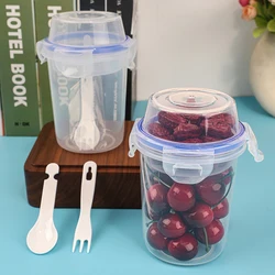 Breakfast Fruit Oat Yogurt Salad Cup With Lid And Spoon Fork Two-layers Food Storage Bento Box Fitness Fat-Reduced Taper Bowl