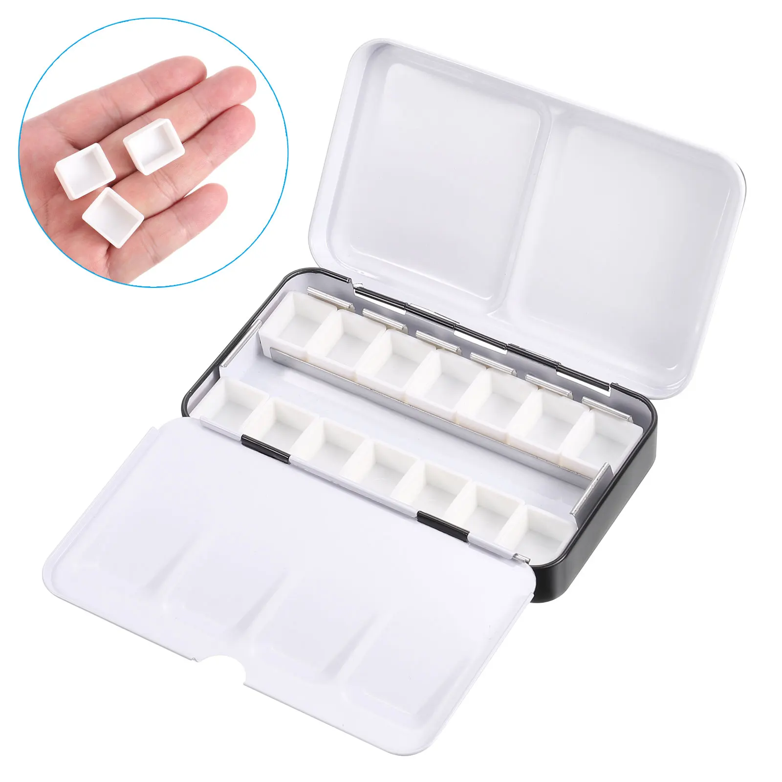 

Empty Watercolor Palette Metal Watercolor Tin with 14pcs Half Pans Paint Case with Lid Paint Box for Travel Gouache Oil Painting