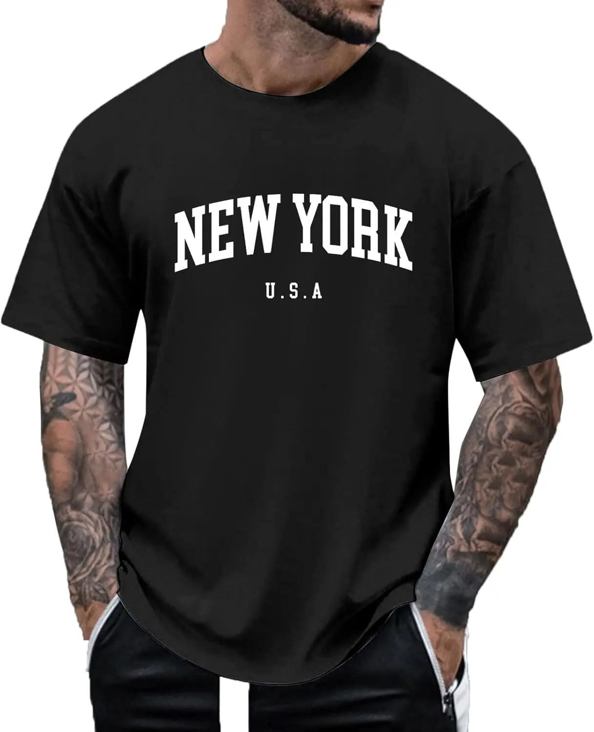 

Mens T Shirts Casual Fashion Letter Printed Crew Neck Solid Color Short Sleeve Loose Breathable Lightweight Sport Tops