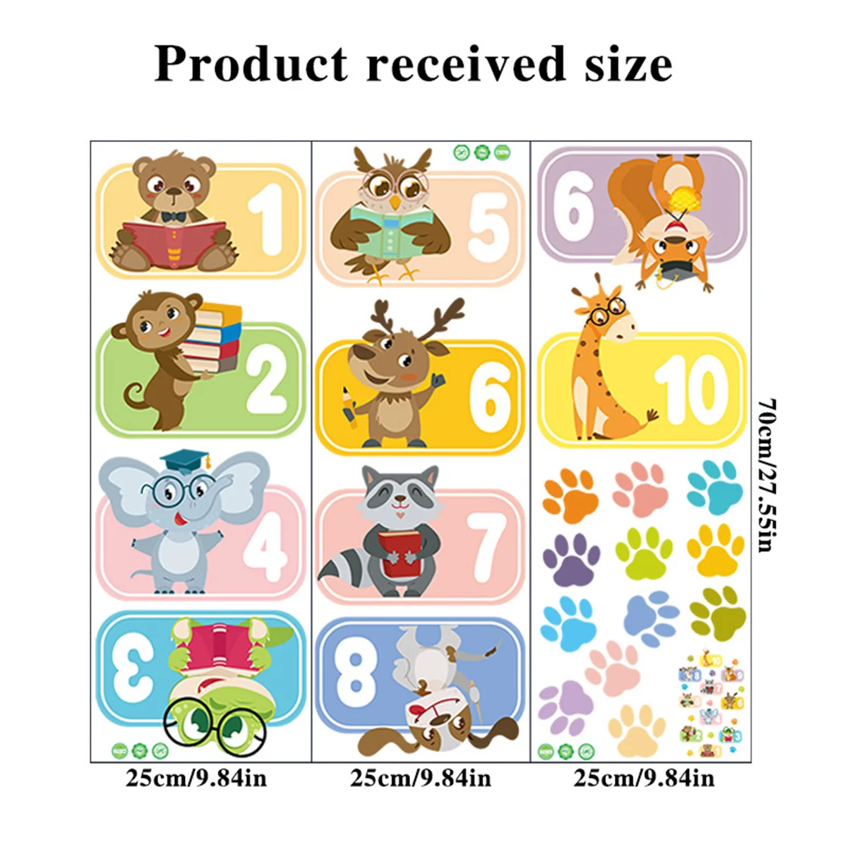 1 set of 3pcs animal numbers floor stickers cartoon hopscotch game kindergarten children living room self-stickers