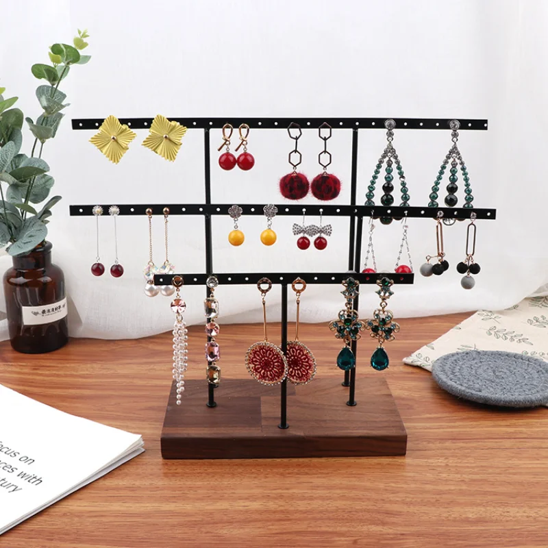 Wooden Metal Earring Stand Ear Studs Display Holder Rack Hanging Jewelry Shelf Organizer Box For Women Storage counter Shows