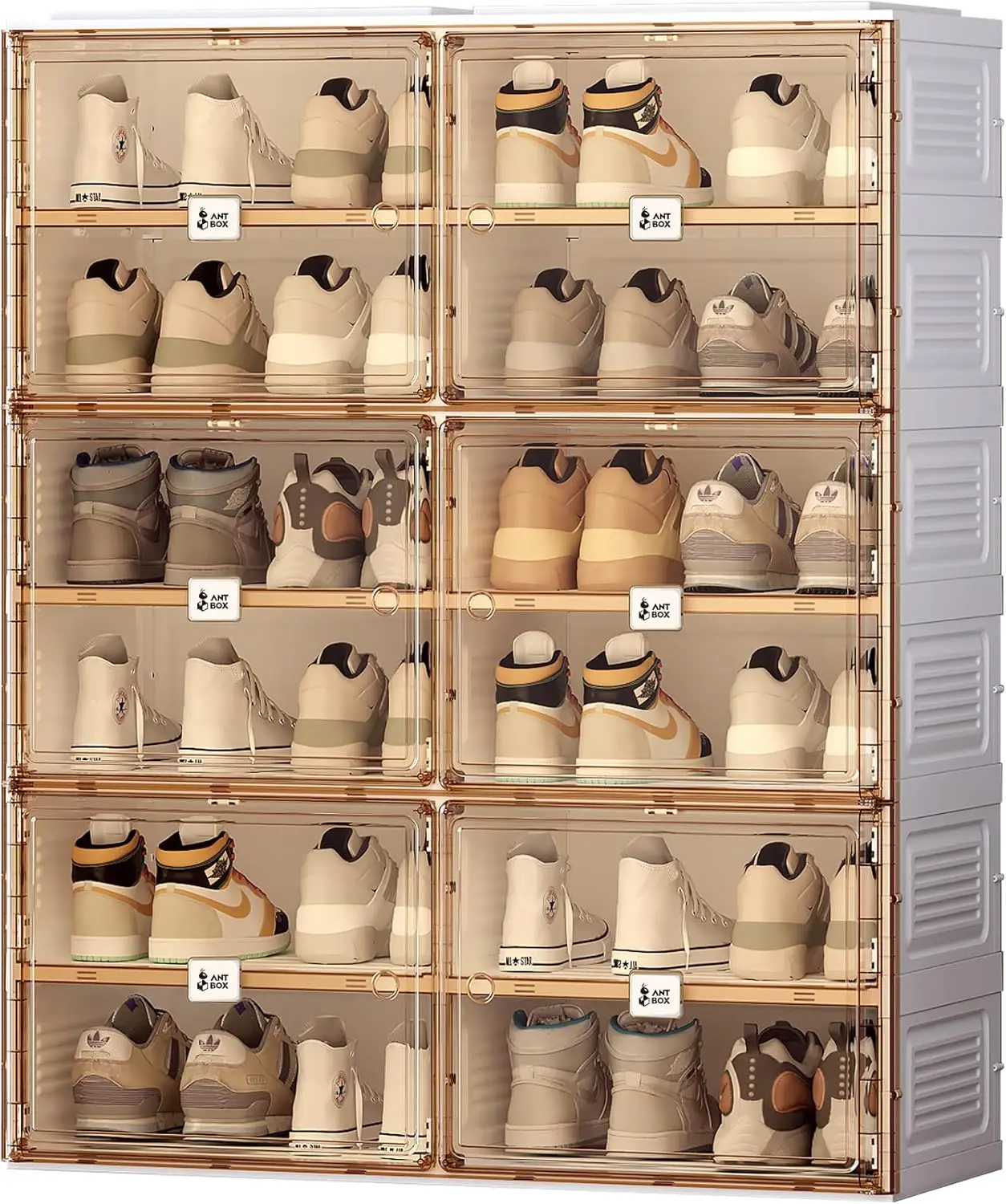 

Portable Shoe Rack Organizer for Closet Entryway, Stackable Sneaker Storage Shoe Cabinet with Magnetic Clear Door, Larg