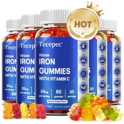 Vitamin Iron Gummy Supplement for Men and Women - 20 Mg 60 Vegan Gummies with Vitamin C Supports Red Blood Cell Energy Levels