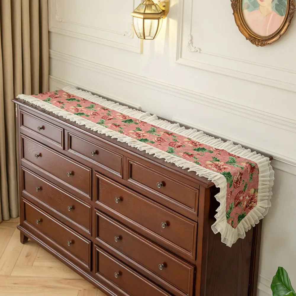 Vintage Bedroom Bed Flag High-grade Cabinet Cover Bed Towel For Home Kitchen Table Decor European Jacquard Lace Table Runner 1