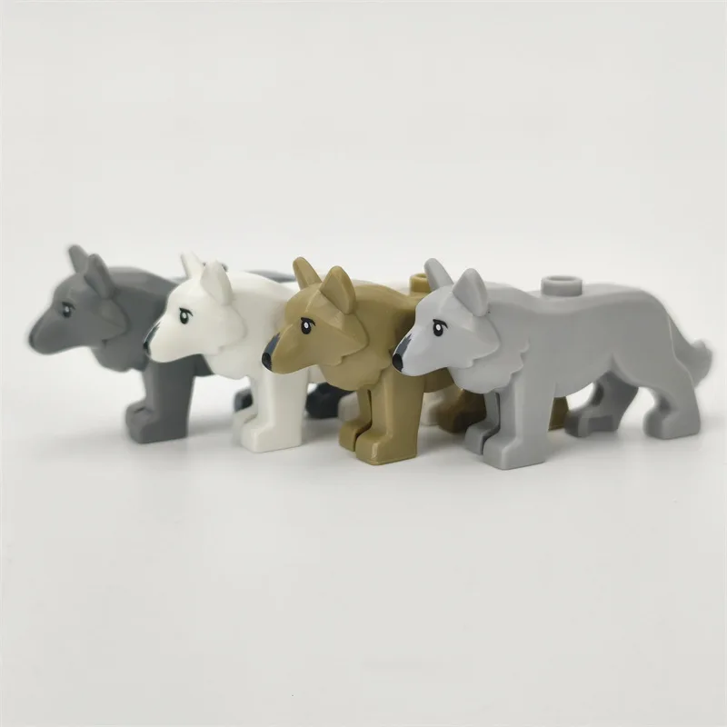 Compatible with Lego small particle building blocks, assembling animals, big bad wolf, king of the snow wolf, forest scene acces