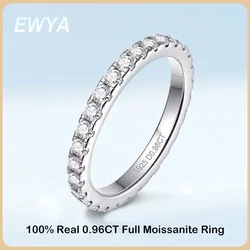 EWYA 0.96cttw 2mm Full Moissanite Ring For Women S925 Sterling Silver Plated 18K White Gold Diamond Eternity Rings Wedding Band