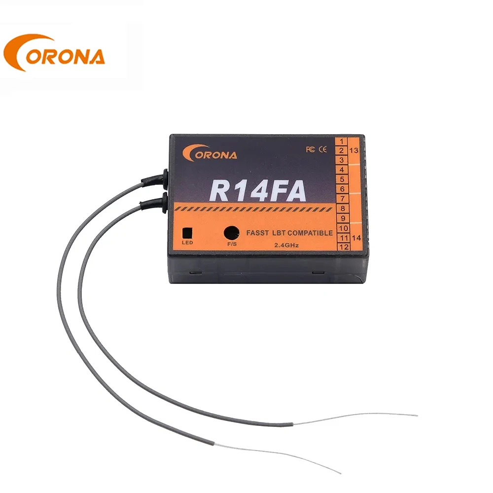 

Corona Futaba 2.4Ghz FASST Compatible Receiver R14FA 14Channel for 10C 12FG 14SG 16SZ 18SZ RC Airplane Car Model Spare Parts