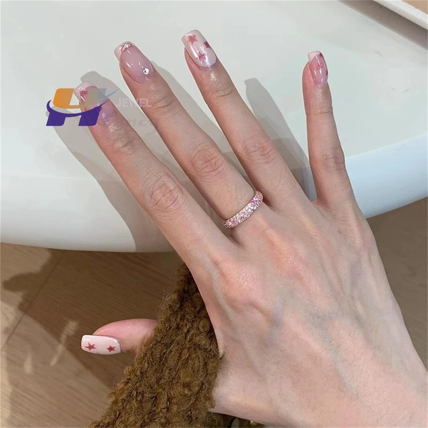 Sakura Pink Rhinestone Ring, Stackable Twist Pinky Ring, Minimalist Index Finger Jewelry, Summer Sweet Cute Gifts