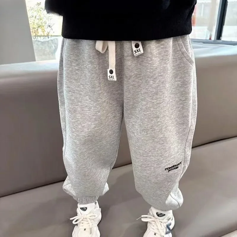 Autumn Kids Casual Sweatpants for Boys Solid Letter Sporty Trousers Spring Thin Ankle Length Harem Pants 3+y Young Child Clothes