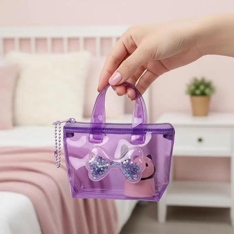 Compact Solid Color Bow Storage Bag Mini Waterproof Coin Purse Handheld Keychain Earphone Bag Water Splashing Festival