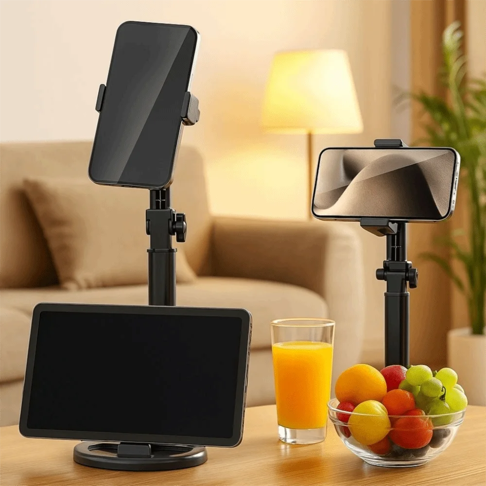

Durable Universal Desktop Phone Holder Telescopic Stable Base Tablet Holder Dual Card Slot Portable Adjustable Stand Desk Table