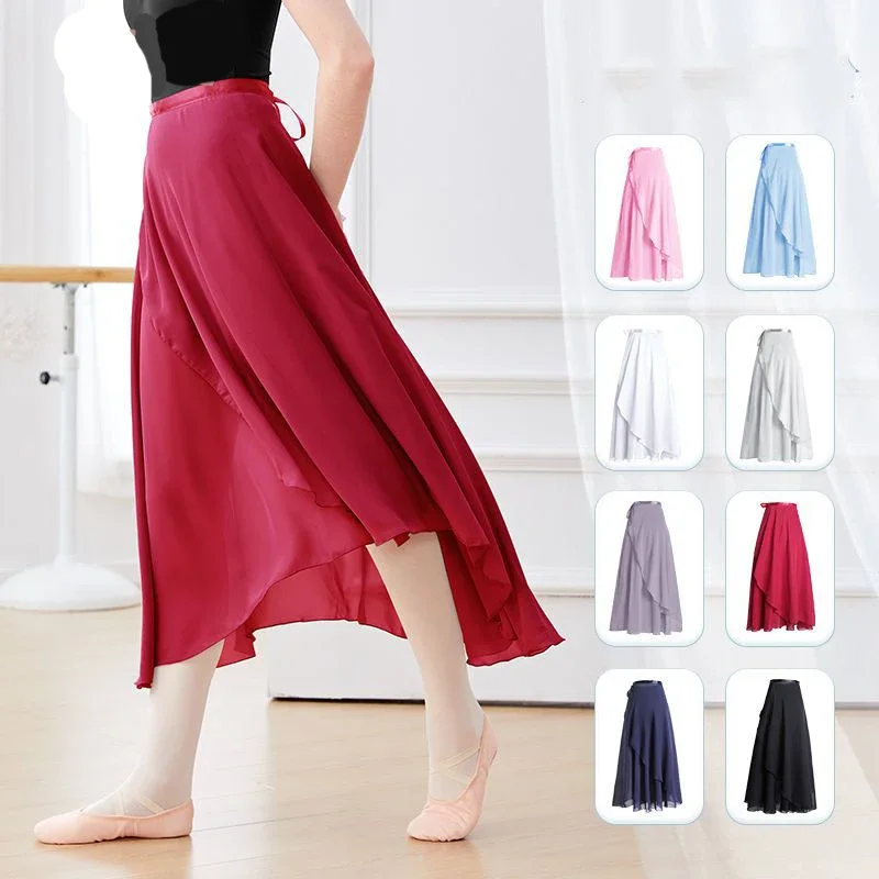 Chiffon Ballet Tutu Dance Skirt Dance Skate Wrap Scarf Gymnastics Ballerina Lyrical Long Ballet Skirt Women Ballet Dance Dress