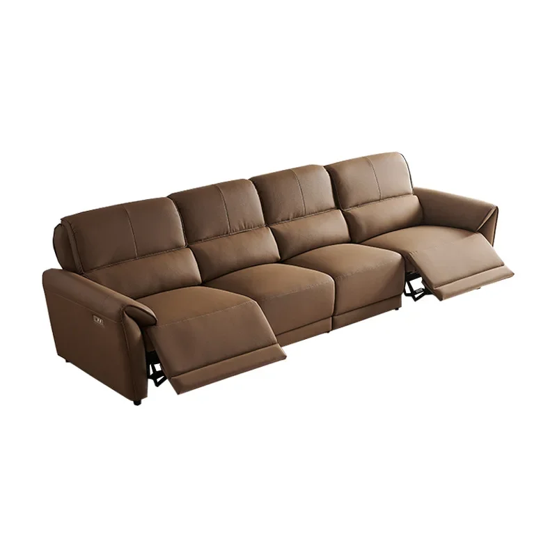electric sofa, Italian minimalist living room, first layer cowhide zero wall leather, sofa multi-function, three-person sofa