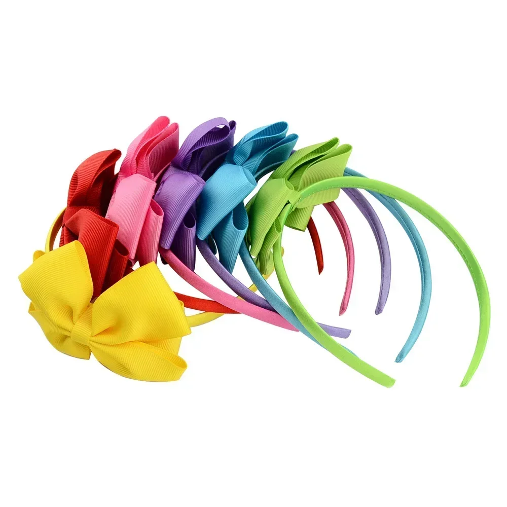 

New Cute Children's European and American Polyester Ribbed Bow Sweet Little Princess Double Layered Headband Colorful