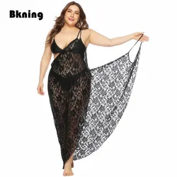 Plus Size Dresses for The Women 4xl Lace Tunic Pareo Playa Mujer Robe Plage Summer Mesh Black Beach Cover Up Bikini Long Dress