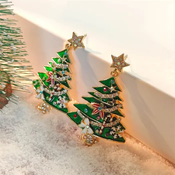 Orecchini pendenti a forma di stella con zirconi e albero di Natale verde per donna, gioielli per feste di Natale, regalo per feste 10 best sales orecchini ad albero - №4