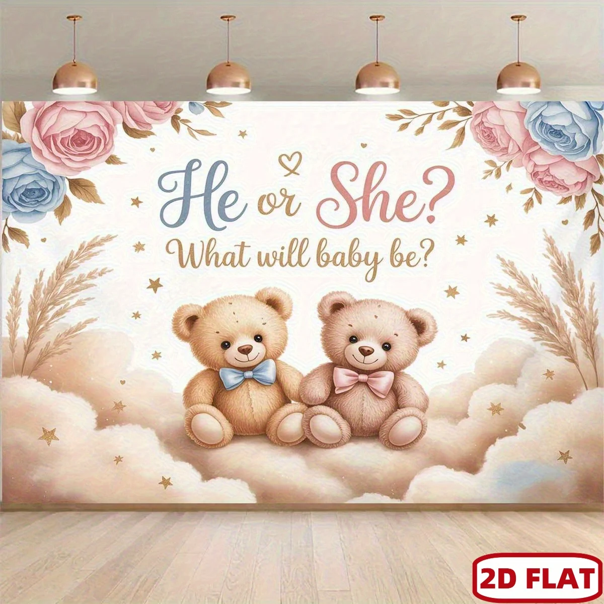 2D-Flachdesign-Druckbanner – Ein bezauberndes Design mit dem Thema „Ist es er oder sie?“ Was wird das Baby wiegen?