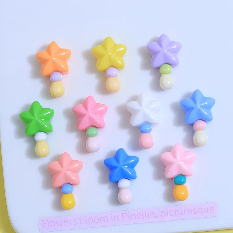 20pcs New Resin Magic Stick Flatback Cabochons for Girls Headwear Making Accessory Kawaii Magic Star Slime Charms for Home Deco