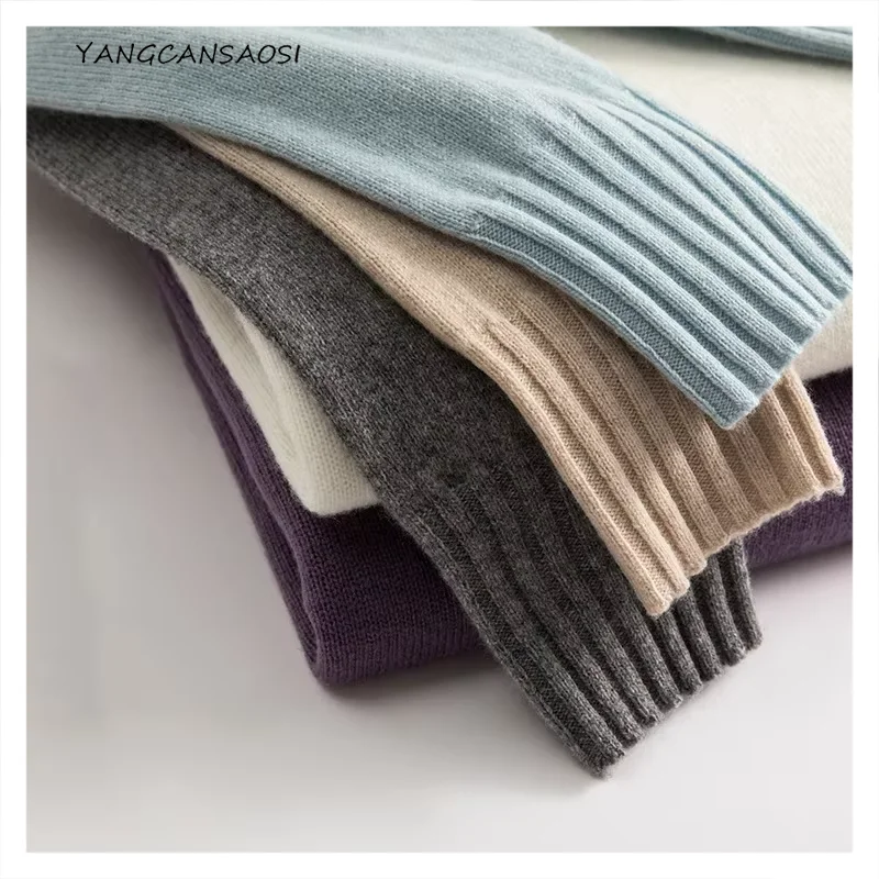 

Women's Fashion Autumn/Winter New 100% Wool High Neck Solid Color Long Sleeved Keep Warm Pullover Knitted Sweater