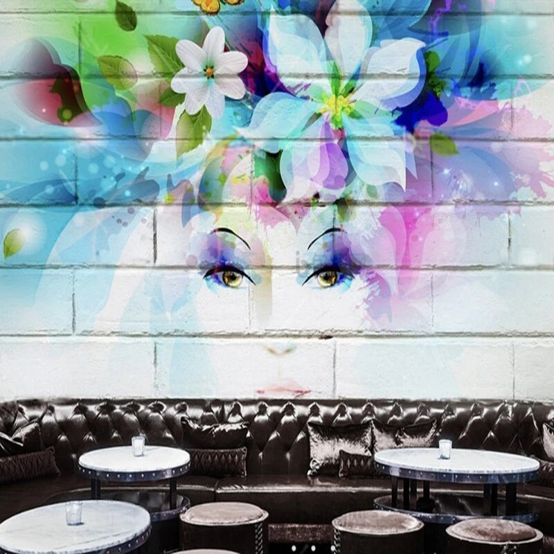 

MU9181 красочная ручная роспись акварель мультфильм красивая женская рабочая одежда уличное искусство ТВ спальня фон стена