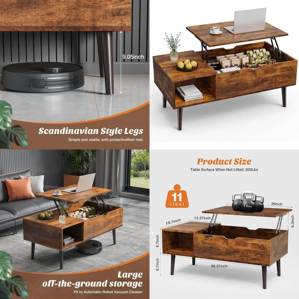 

Коричневый деревянный журнальный столик с полкой для хранения и скрытым отделением для небольших гостиных