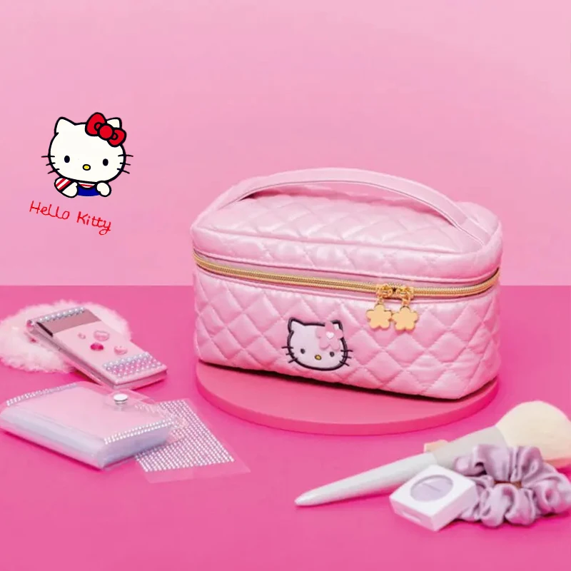 New Sanrio Hello Kitty Travel Makeup Bag Cartoon PU Soft Lightweight Multi Functional Makeup Bag Durable Zipper Travel Wash Bag