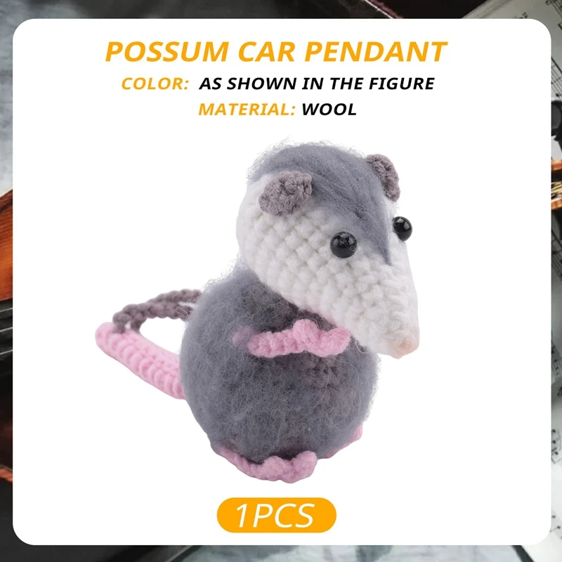 Opossum Car Pendant, Cute Possum Car Pendant, Handmade Possum Crochet Car Mirror Pendant Accessories Decoration-ABSW