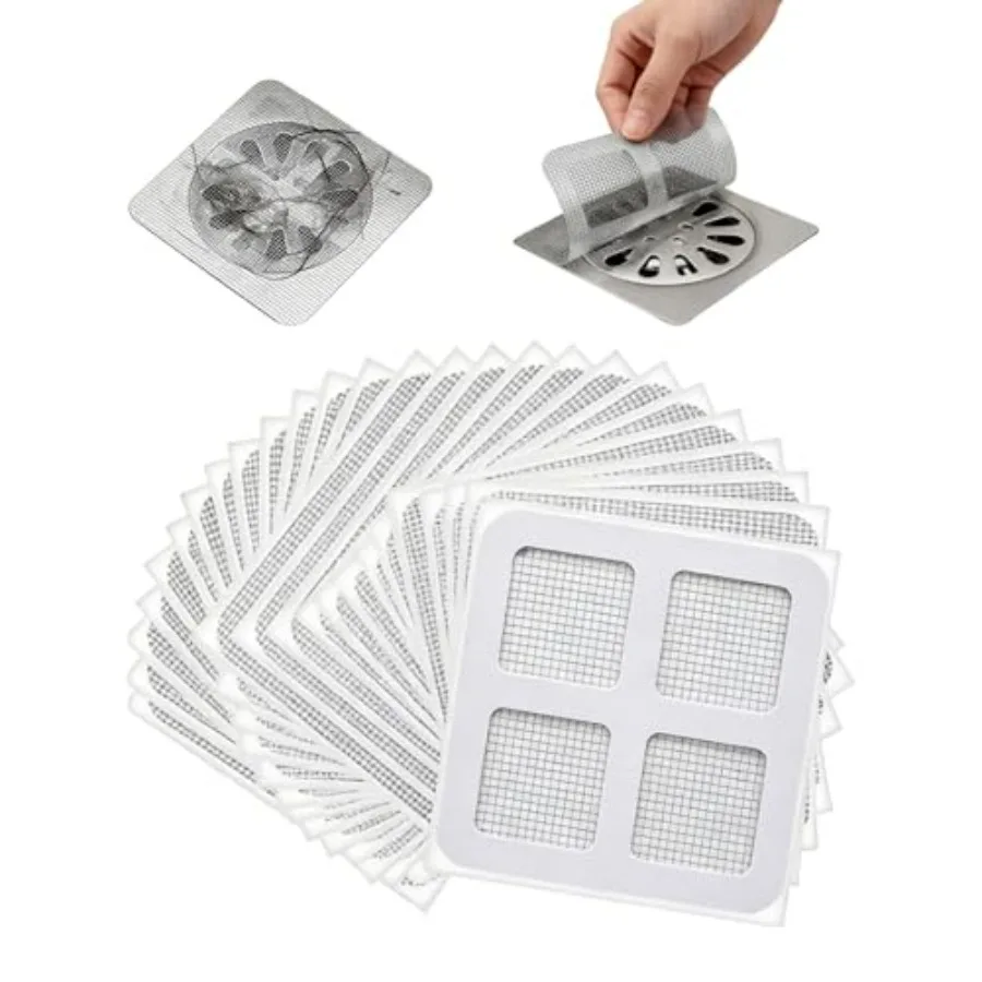 

50 Pcs Disposable Hair Drain Stickers, Square Drain Hair Catcher Mesh Stickers, Hairs Catcher Shower Drains Mesh Sticker, Sewer