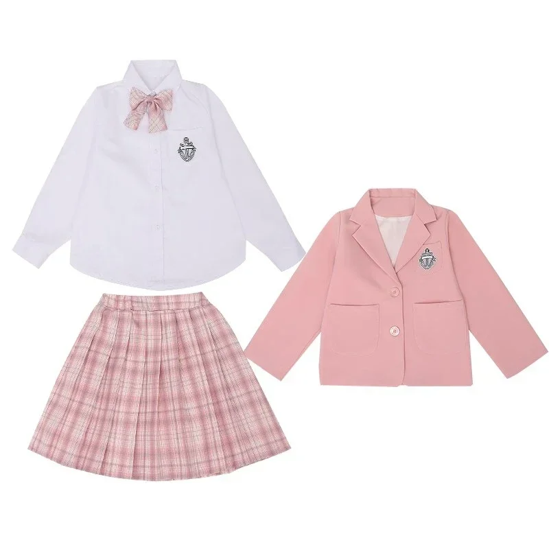 Baby Girls Jk Uniform Japanese Blazer+Shirt+Skirt 3Pcs/Set Children College Spring Autumn School Show Kids Princess Clothes Set