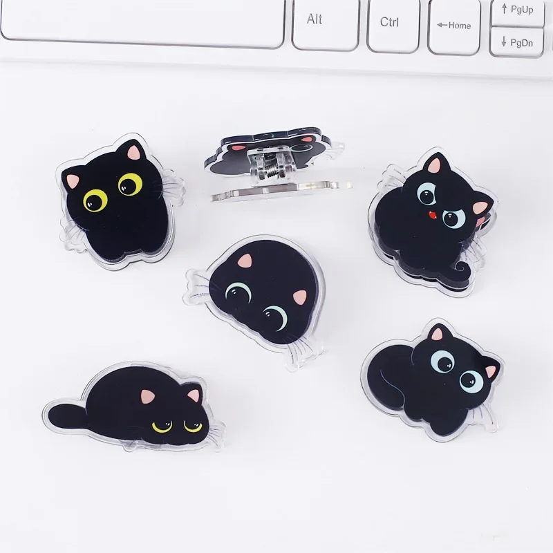7 Cute Cartoon Black Cat Clips Acrylic Double Sided Paper Clips Stationery Supplies Hand Account Clips Snack Sealing Clips
