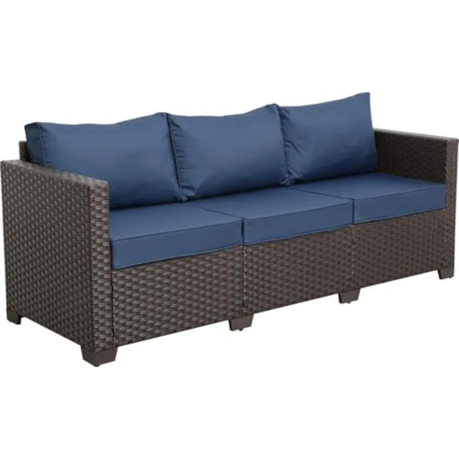 Patio Furniture Outdoor Couch 3 Seater Sofa Brown Wicker Deep Seat High Backrest with Non-Slip Cushions and Waterproof Cover, N image 3