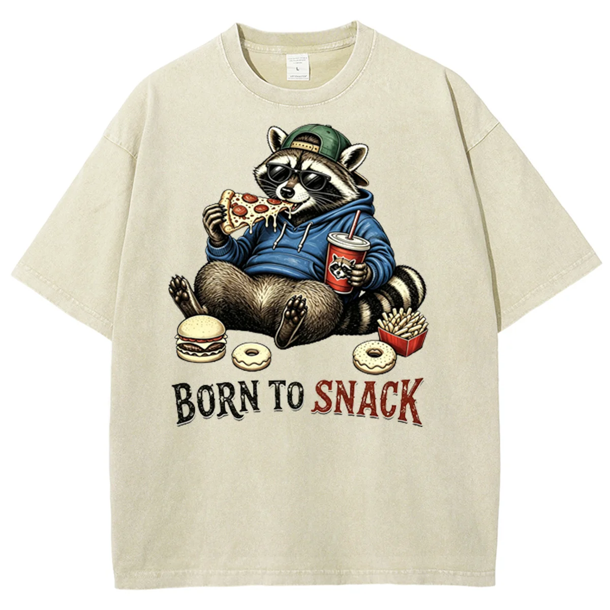Born To Snack Raccoon Eating Fast Food Graphic T‑Shirt Crew Neck Short Sleeve Casual Cotton Top For Men Women Funny Animal Tees
