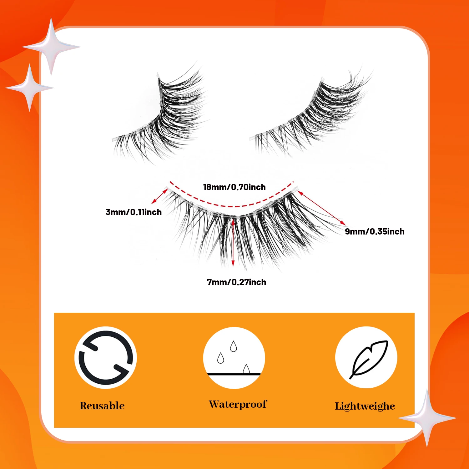 14 pares de cílios postiços olho de gato, fofos e de aparência natural, curvados C, meio cílios, com faixa transparente, adequados para iniciantes, reutilizáveis