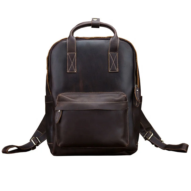 

Hot Selling Dark Brown Backpack 15 Inches Crazy Horse Leather College School Laptop Bag For Outdoor