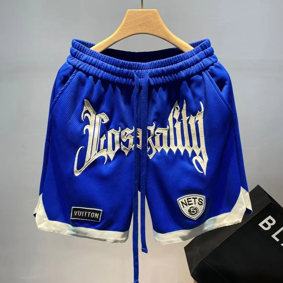 Calções bordados de basquete masculino, calça esportiva de rua americana, roupa casual de alta qualidade, moda ao ar livre, nova, verão