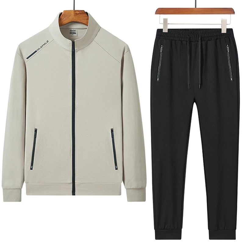 

2Pcs Jacket Coat Trousers Set Men Sport Cardigan Stand Collar Outerwear Sweatpants Casual Running Athletic Long Sleeve Pant Suit