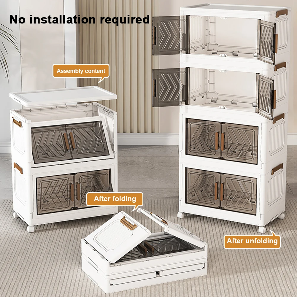 4 Tier Stackable Storage Bins with Doors & Wheels Foldable Organization Storage Drawer for Living Room Bedroom Office image 3