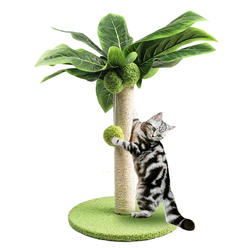 

Wholesale INS Green Palm Sisal Wooden Cat Trees Scratching Board Poles With Toy Hanging Ball Sisal Rope Cat Palm Tree