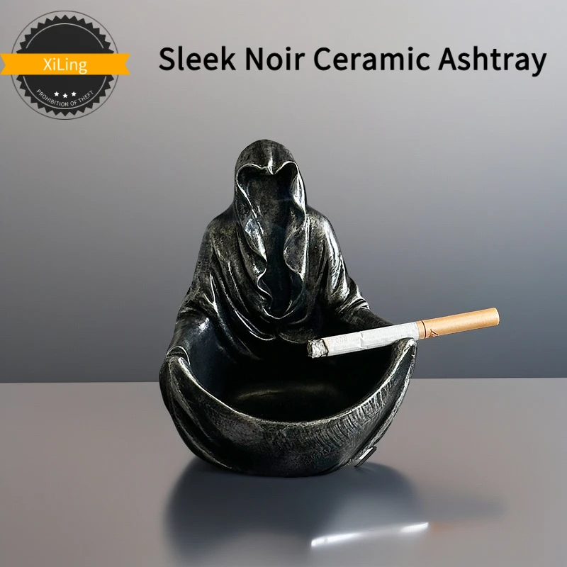 

Creative Ashtray High-End Fun Mysterious Black Clothed Person Desktop Decoration Anti Ash for Boyfriend Gift