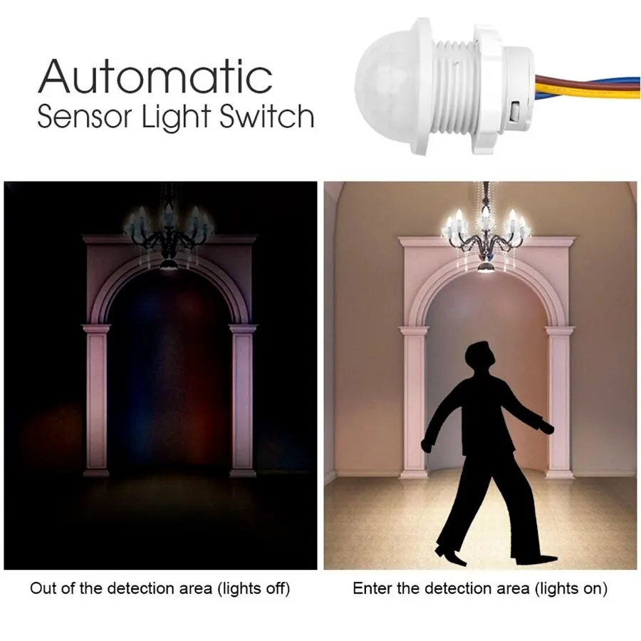 Light Motion Sencor Switch AC 220V 110V PIR Movement Detector Automatic 30s Delay for Lamp Presence Sensor Hallway Aisles Garage