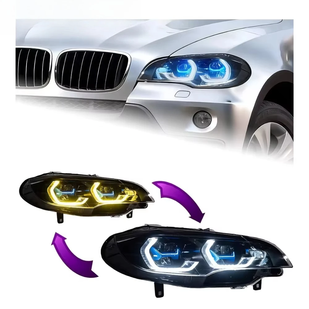 

HETOP X5 E70 Headlights 2007-2013 Dual Color Upgrade Yellow and White Lens Style DRL Head Lamp Accessories for