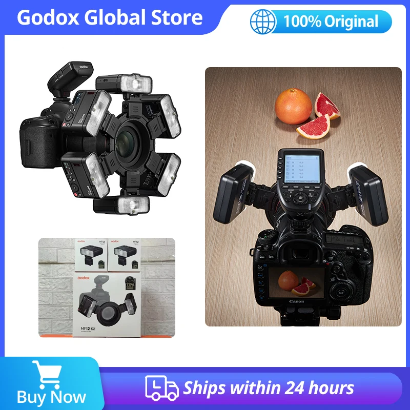 

Макро-вспышка Godox MF12-K2 MF12 Mini Speedlite со встроенной системой X, TTL-вспышка, комплект из 2 вспышек + цветные фильтры для макросъемки