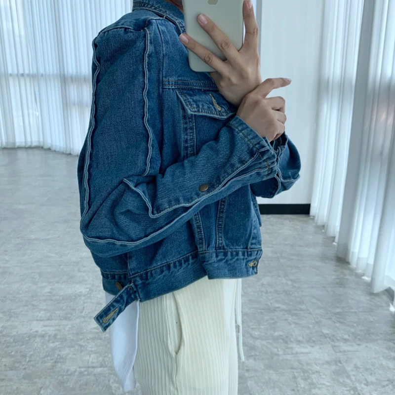 Retro risvolto ort waed blu denim Jaet polsino allentato design chic primavera tuta sportiva da donna cotone colore puro pendolari Sle