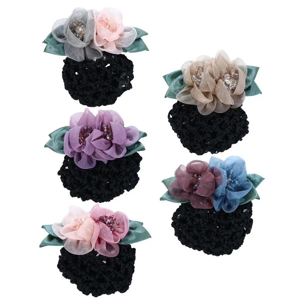 

Day Gift Bank Staff Flight Attendant Mesh Flower Hair Accessories Korean Style Headdress Flower Bun Net Snood Women Hairpin