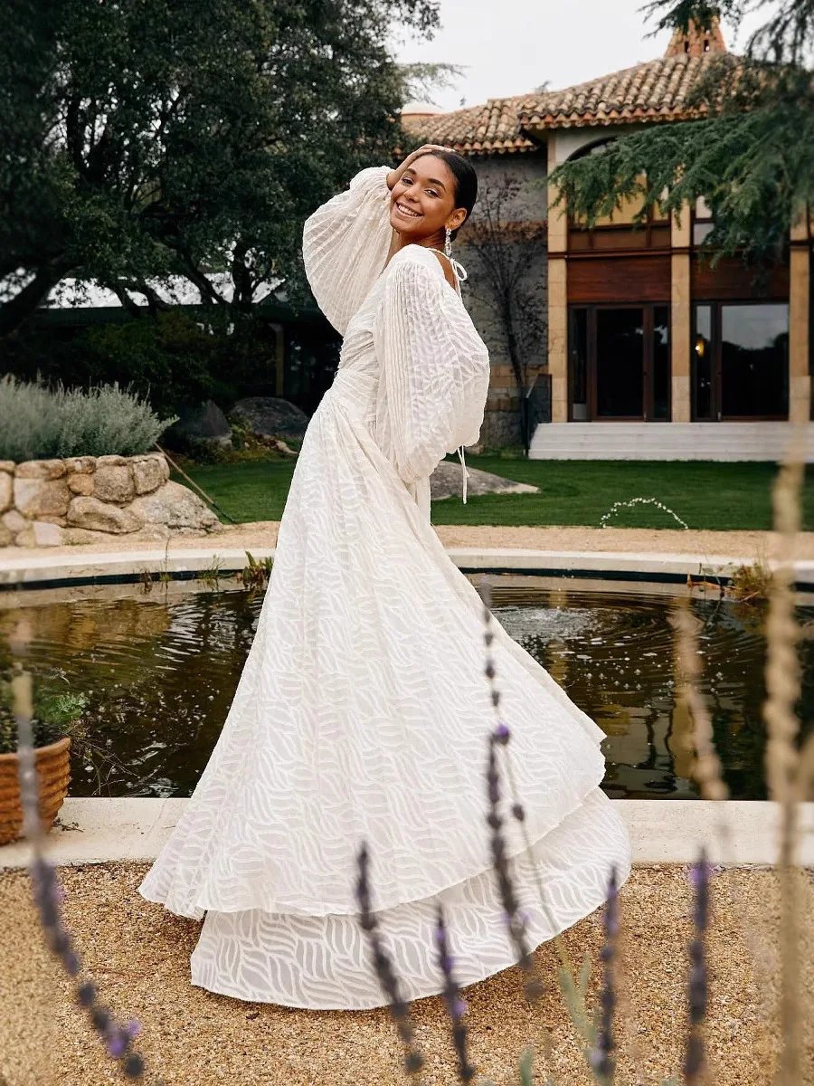 Sexy V-neck Lantern Sleeve Temperament Dress Women Fashion Jacquard Solid Loose Party Dress Elegant Draped Evening Long Dresses