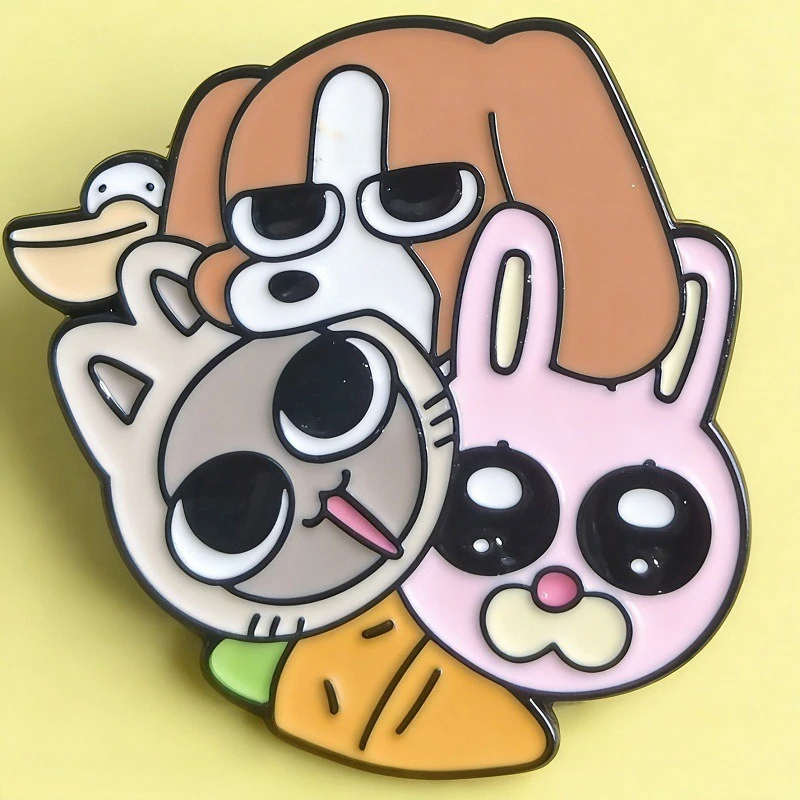 Cute Cartoon Metal Brooch Pins Rabbit Dog Cat Carrot Emoticon Brooch for Student Backpack Clothes Badge Accessory