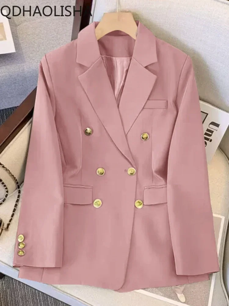 Blazers noirs à double manche pour femmes, manteau élégant, veste de mode, vêtements de bureau pour dames, printemps, nouveau, 2024