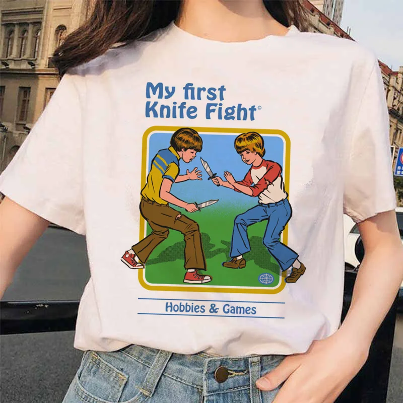 Trendy Vintage Dark Comic Print T-shirt Men Women Retro Children Graphic Loose Cotton Casual Short Sleeve Streetwear Tee